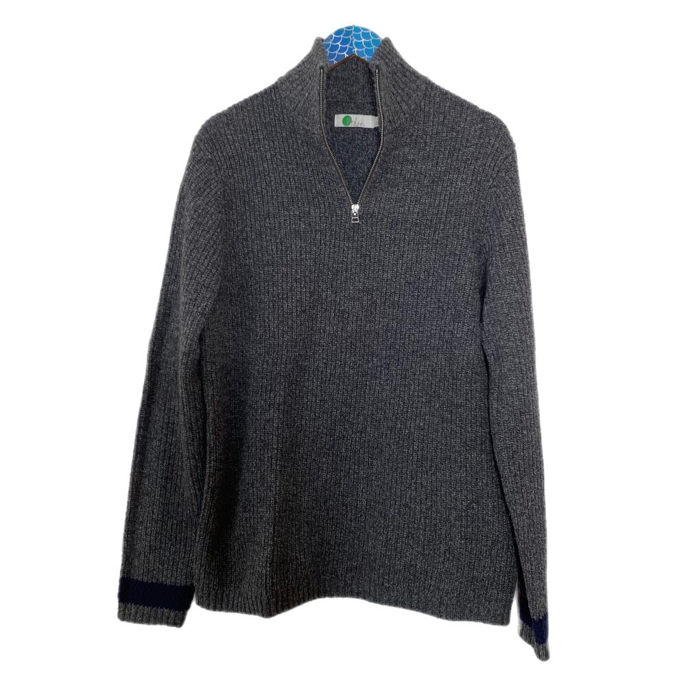 BODEN Men's Gray Navy Tarbert Half Zip Ribbed Knit Sweater Size Large